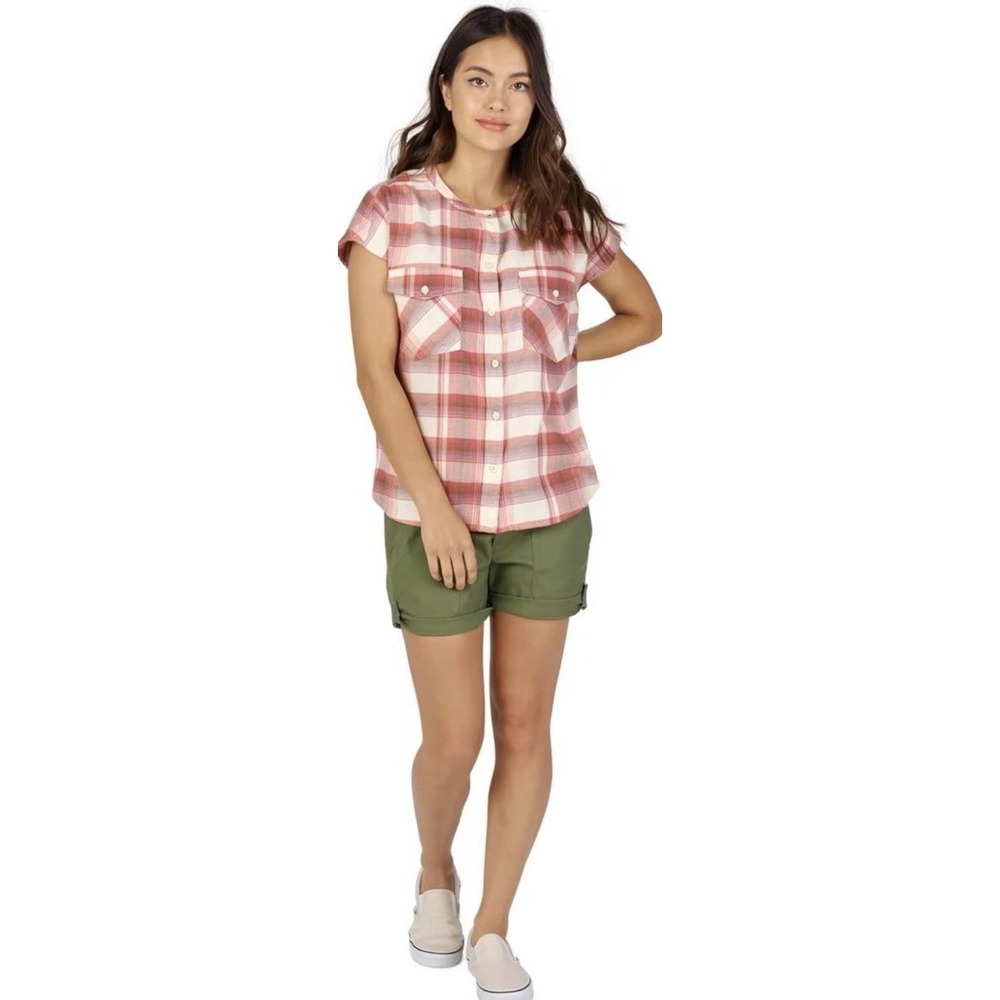 Burton Darcie Sleeveless Plaid Short Sleeve Button-Up Shirt M Red & White Cotton